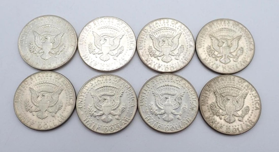 (8) U.S. Kennedy Half Dollars: (3) Silver 1964 & (5) Silver Clad - 2