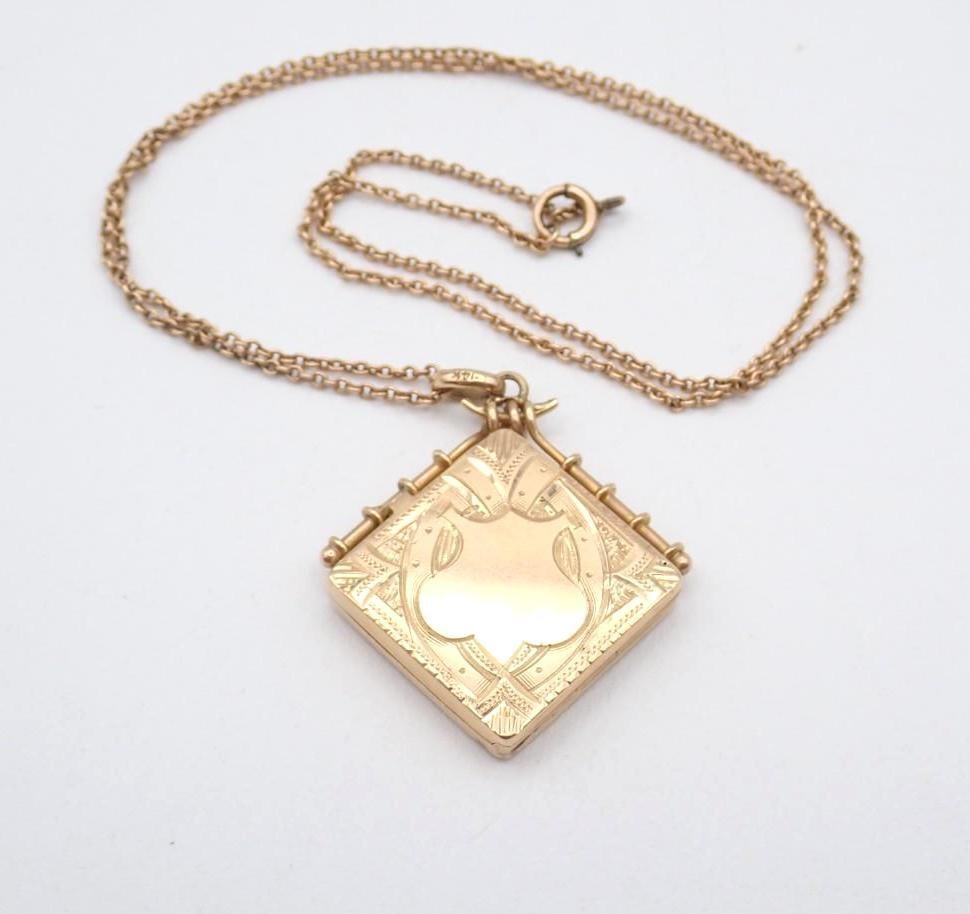 Victorian 14K Yellow Gold Locket on 18" 14K Rose Gold Chain: the locket being 23mm x 23mm, the total weight being 9.45 grams