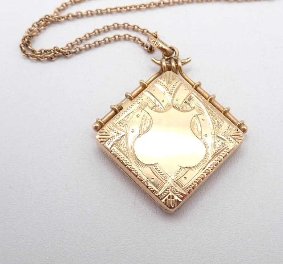 Victorian 14K Yellow Gold Locket on 18" 14K Rose Gold Chain - 2