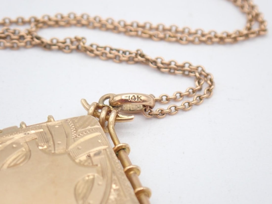 Victorian 14K Yellow Gold Locket on 18" 14K Rose Gold Chain - 3