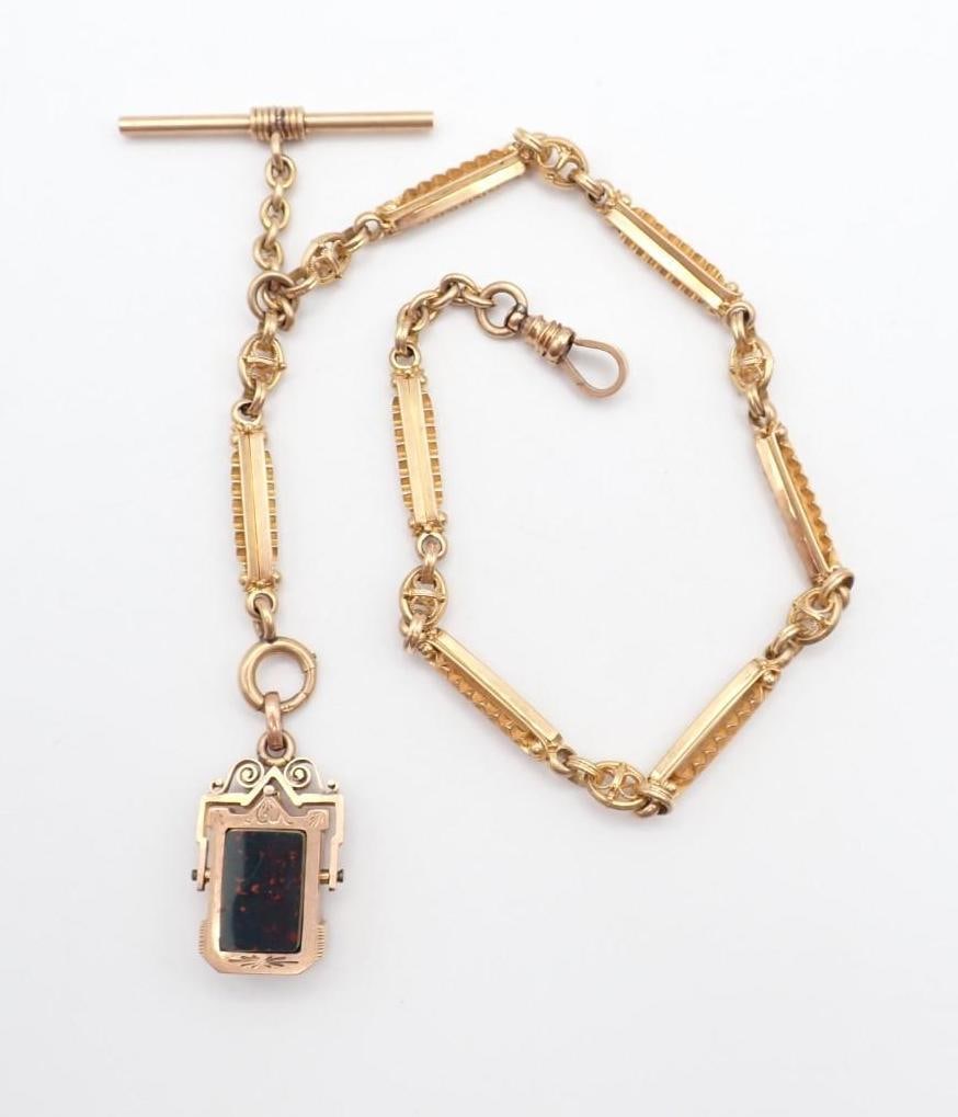 14K Yellow Gold Pocket Watch Chain with Victorian - 2