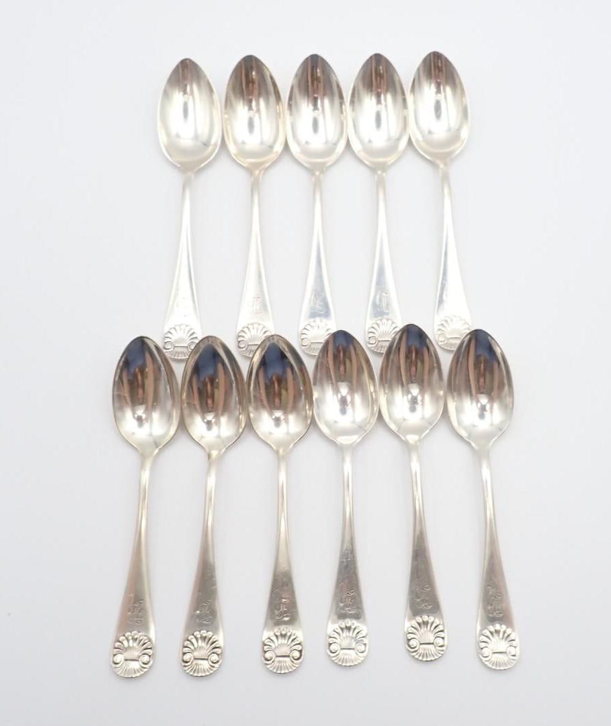 Set of (11) Wendell Mfg. Co. Sterling Silver Teaspoons: 5.5" in length, monogrammed, 223.3 grams