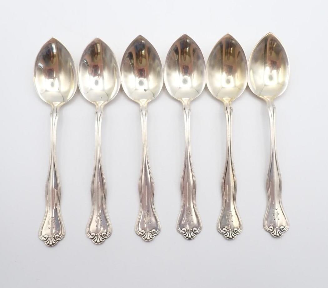 Set of (6) Watrous Mfg. Co. Sterling Silver Ice Cream Spoons: 5.125" in length, monogrammed, 85.4 grams