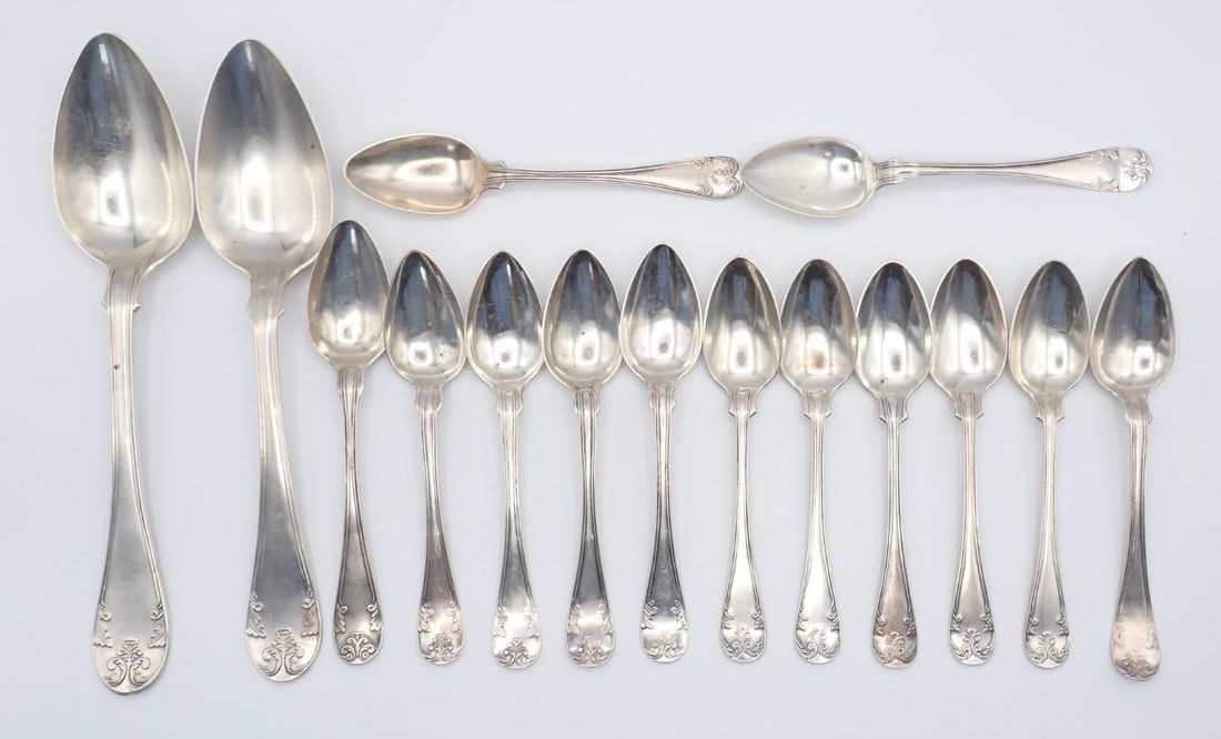 (15) 19th Century Swedish Silver Spoons: (2) table & (13) te; 340.3 grams