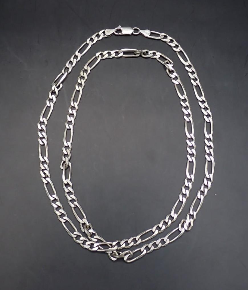 Sterling Silver Necklace: 30" in length, 31.8 grams