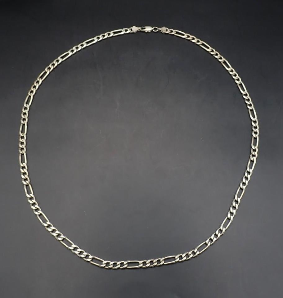 Sterling Silver Necklace: 24" in length, 30.2 grams