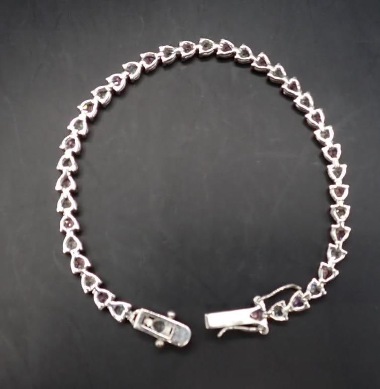 Sterling Silver, Pink & White Stone Bracelet - 4