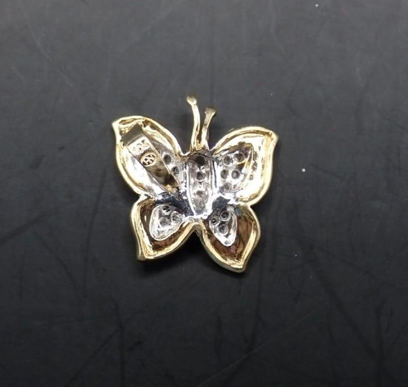 10K Yellow & White Gold and Diamond Butterfly Pendant - 3