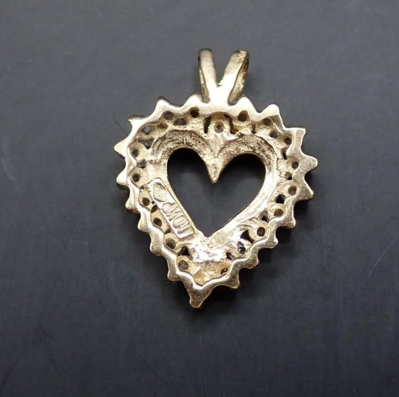 10K Yellow Gold and Diamond Heart Pendant - 2