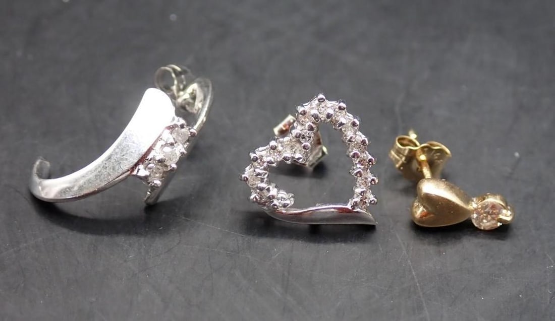 (3) Gold Stud Earrings - 2