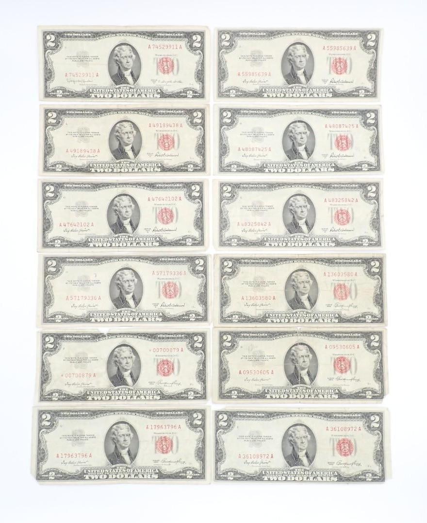 (12) U.S. $2.00 Red Seal United States Notes - 2