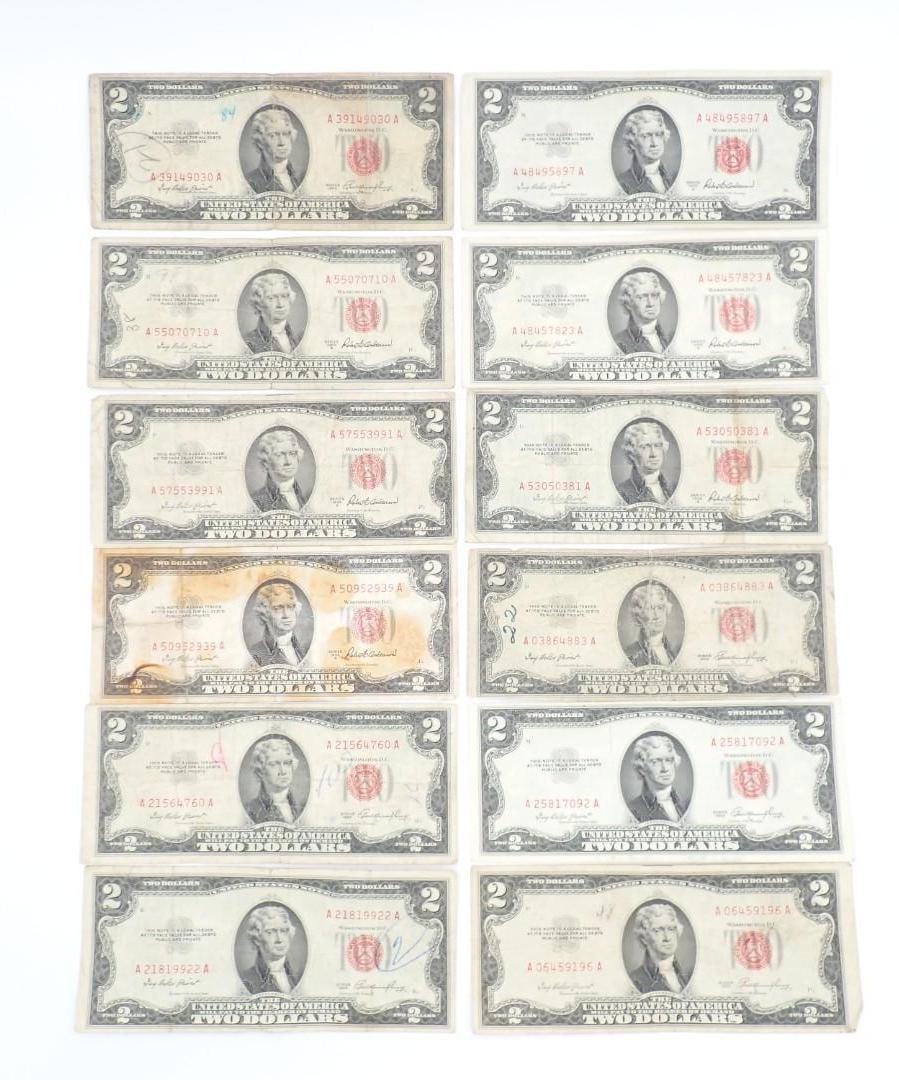 (12) U.S. $2.00 Red Seal United States Notes (1 of 11)