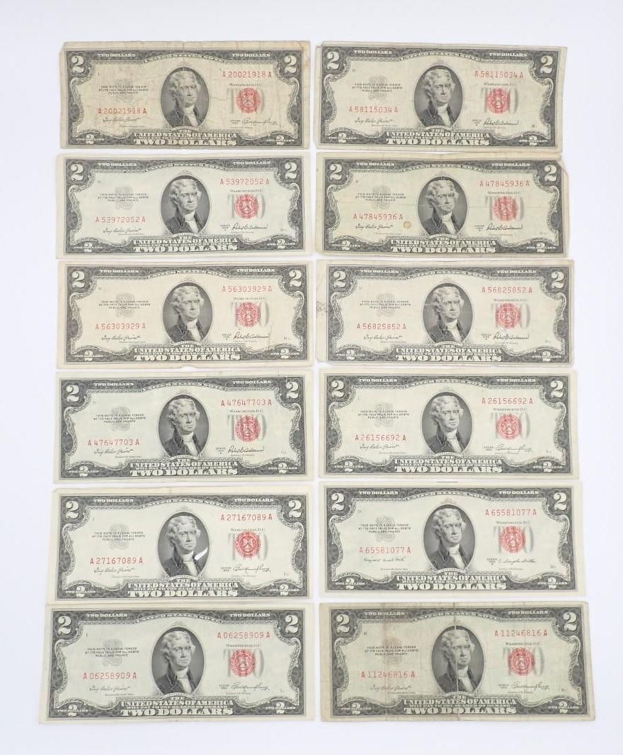 (12) U.S. $2.00 Red Seal United States Notes - 2