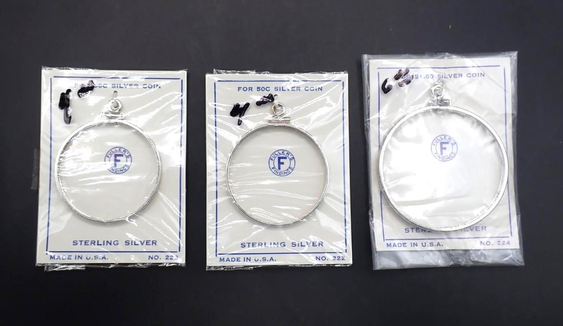 (3) Sterling Silver Coin Bezels: (2) half dollar & (1) dollar