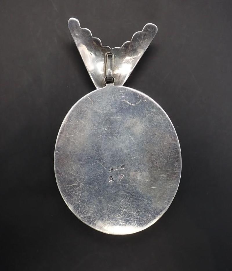 Native American Sterling Silver and Onyx Cabochon Pendant - 3