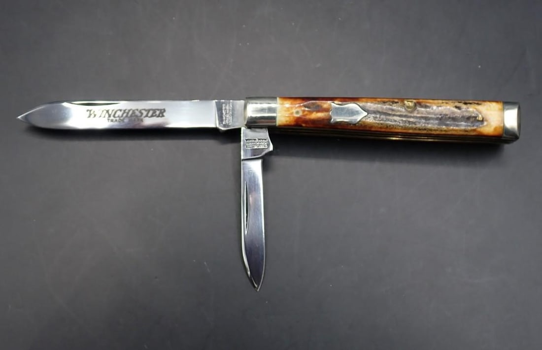 Winchester W 15 2978 Stag Handle Folding Knife: 6" overall length, with the box