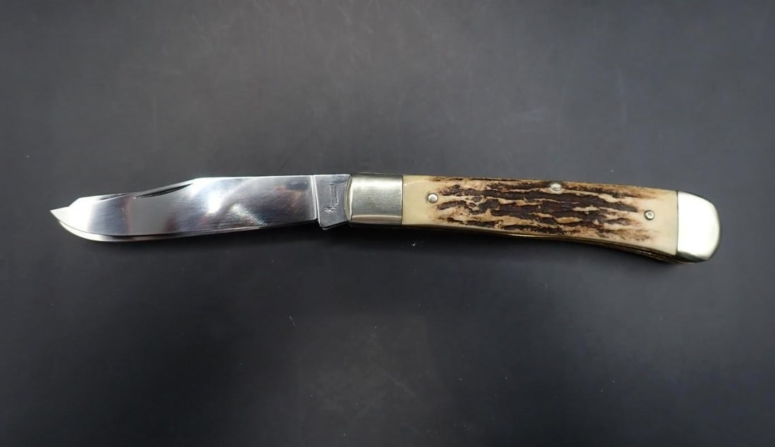 Browning 3318F2S Folding Knife: 7.25" overall length, stag handles, made in Germany, like new in the box