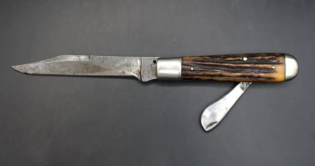 Vintage Marbles Folding Knife: stag handles; 8" overall length