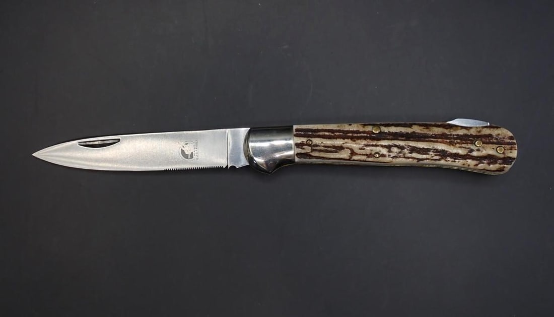 Hase Rostfrei Folding Knife: stag handles; 7.875" overall length; Italy