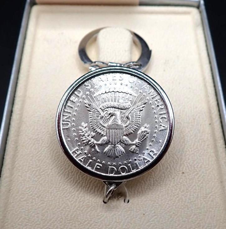 Swank 1964 Kennedy Silver Half Dollar Key Ring - 2
