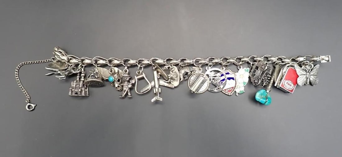 Sterling Silver Charm Bracelet with (18) Charms - 2