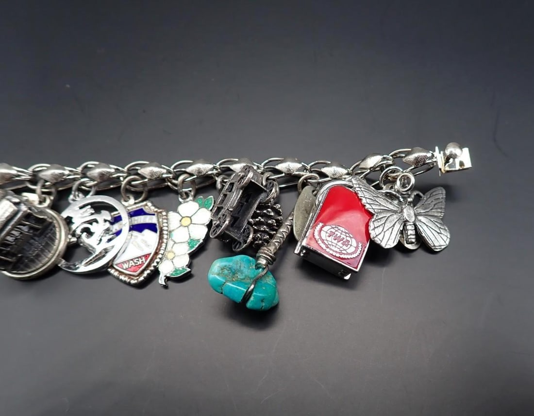 Sterling Silver Charm Bracelet with (18) Charms - 3