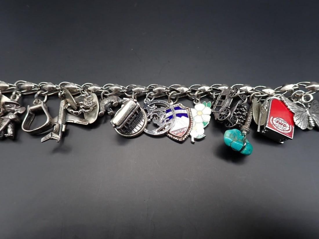 Sterling Silver Charm Bracelet with (18) Charms - 4