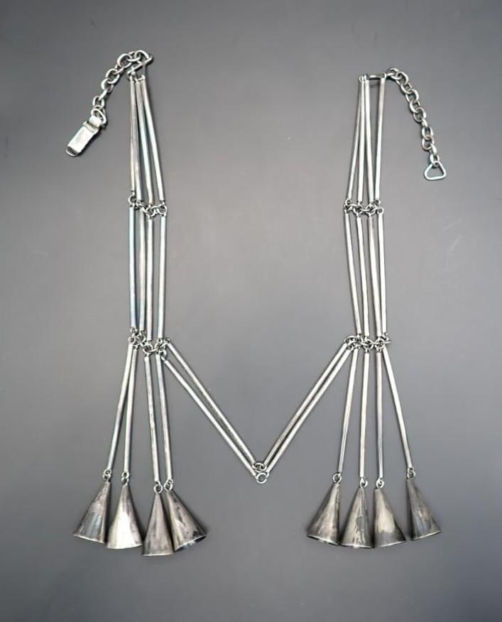 Sterling Silver Bell Necklace: 20" in length; 71.2 grams; Peru