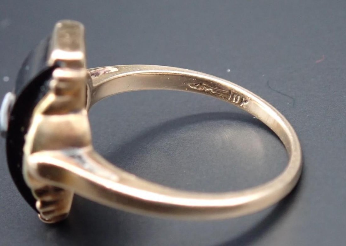 14K Yellow Gold, Diamond and Black Onyx Victorian Ring - 4