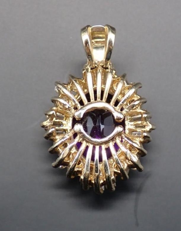 14K Yellow Gold, Diamond and Amethyst Pendant - 3