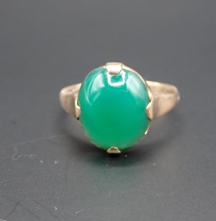 10K Yellow Gold and Jade Victorian Ring - 2