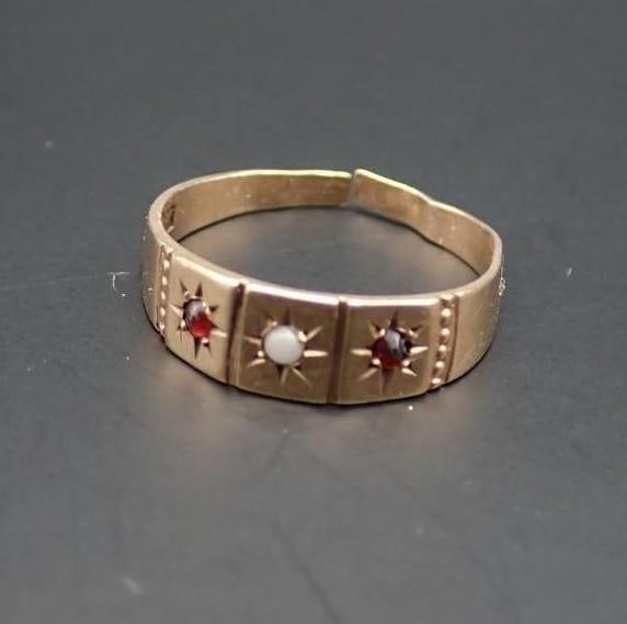 14K Rose Gold, Ruby and Pearl Victorian Ring - 2