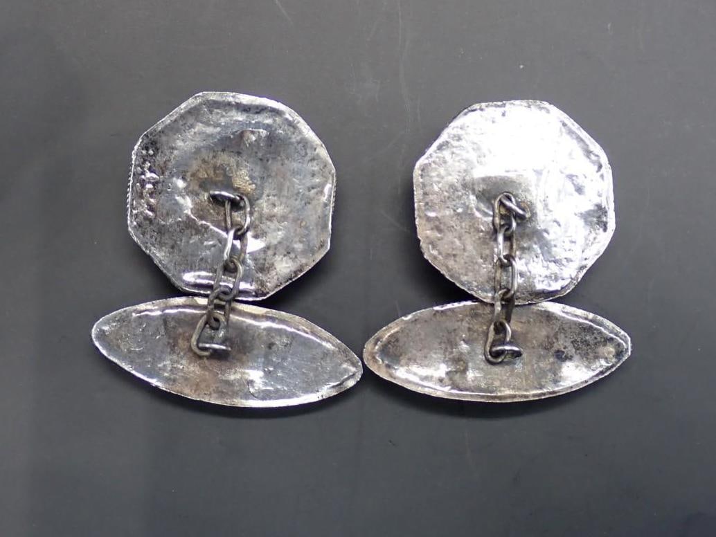 (2) Enamel Bar Pins & Painted MOP Cufflinks - 5