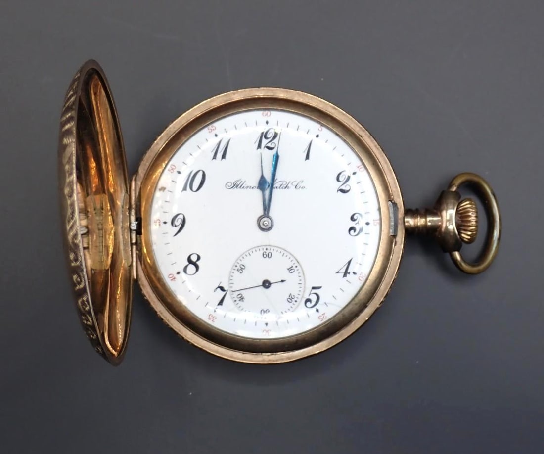 Illinois Watch Co. Gold Filled Case Pocket Watch: 50mm in diameter; s.n. 1589276; 19 jewels