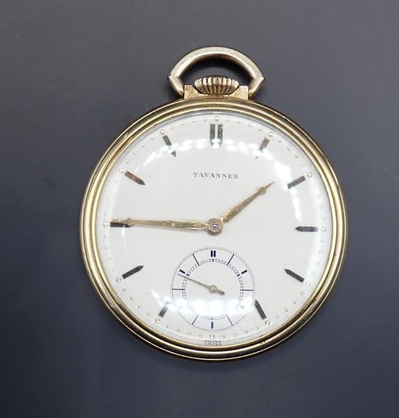 Tavannes Gold Plate Case Pocket Watch: s.n. 3524627; 44mm in diameter; 21 jewels