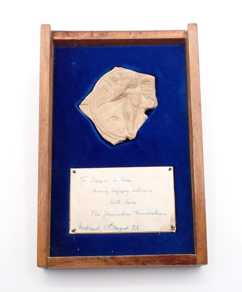 Pottery Shard Gift from the Jerusalem Foundation: ca. 1973; the case 4.5" x 6.75"