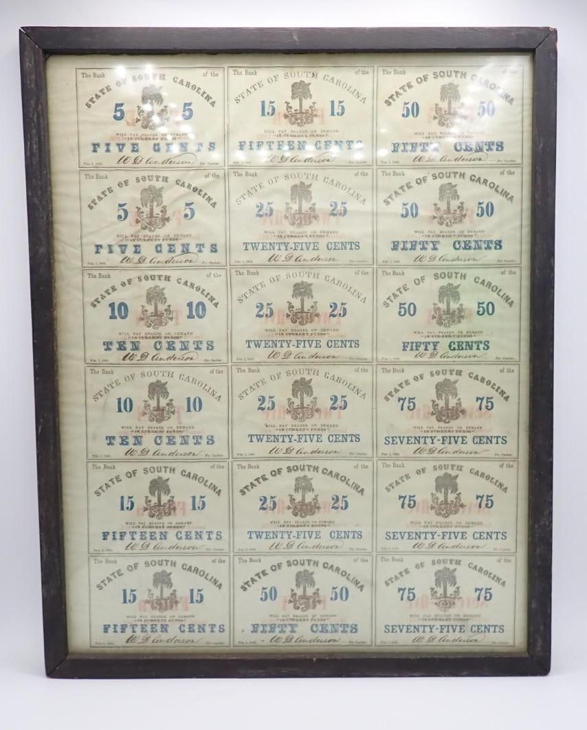 Uncut Sheet of Civil War Era South Carolina Fractional Currency (1 of 3)