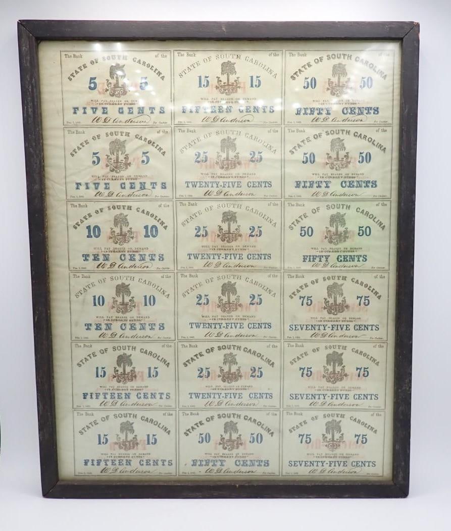 Uncut Sheet of Civil War Era South Carolina Fractional Currency - 2