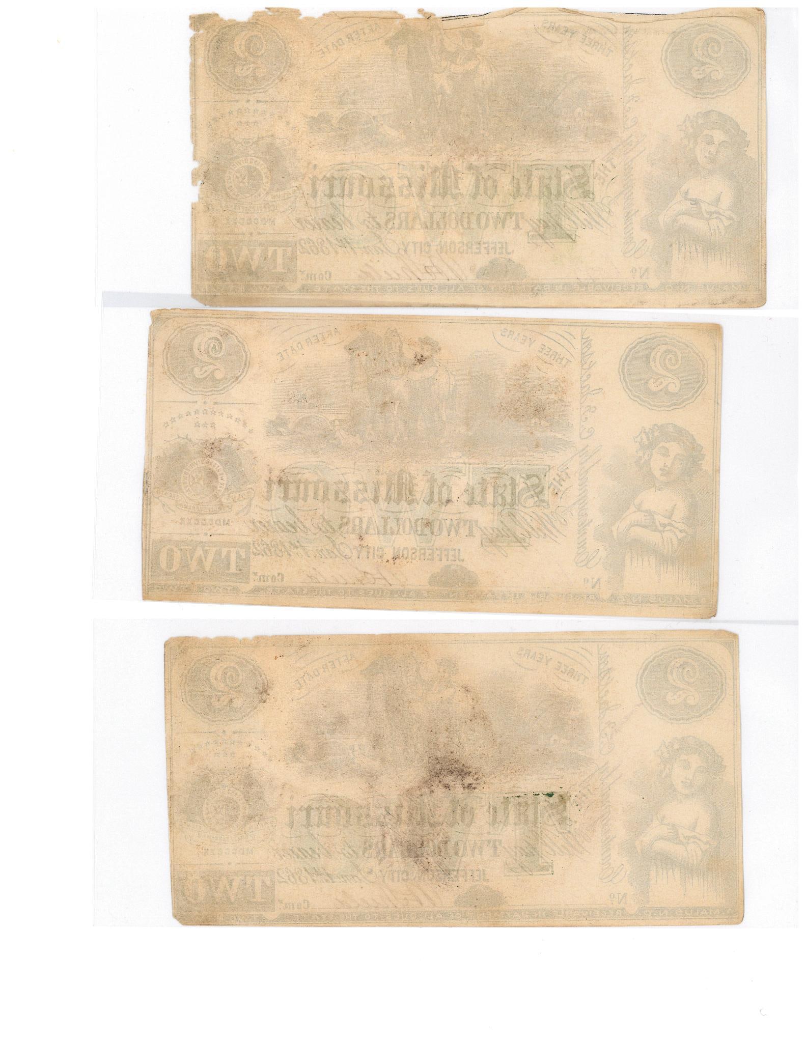 (3) 1862 Missouri $2 Civil War Currency - 2