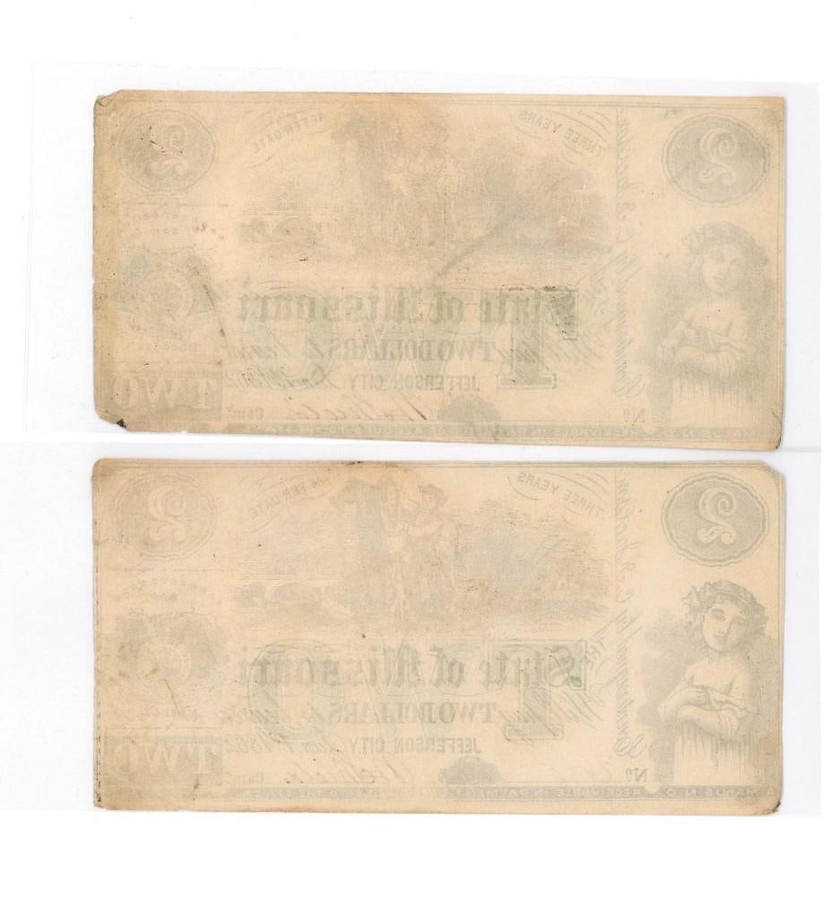 (2) 1862 Missouri $2 Civil War Currency - 2