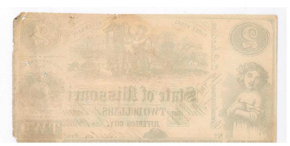 1862 Missouri $2 Civil War Currency - 2