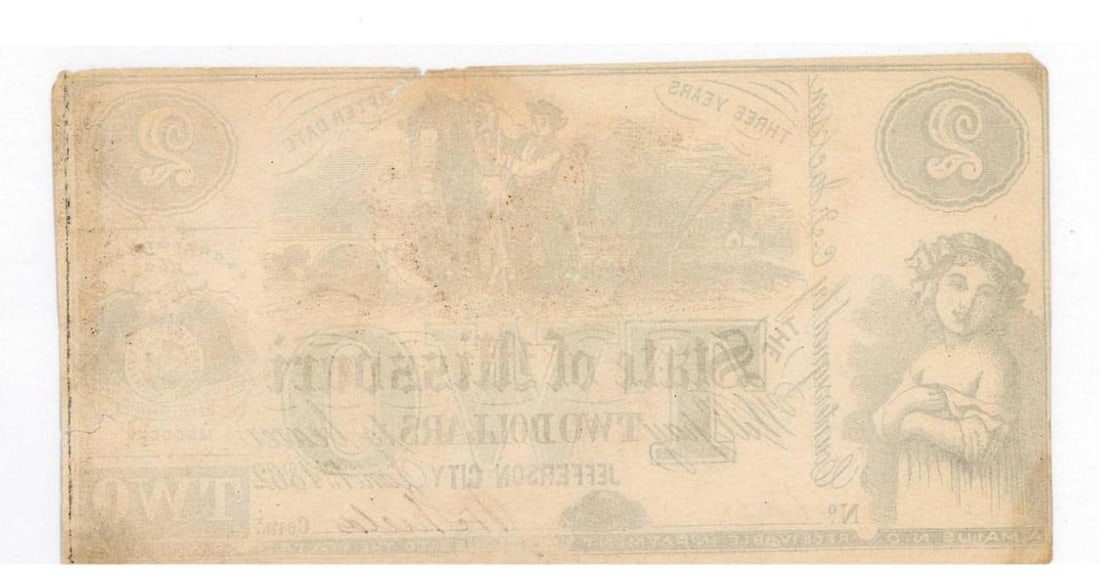 1862 Missouri $2 Civil War Currency - 2