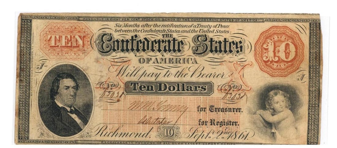 1861 Richmond $10 Confederate Currency (1 of 2)