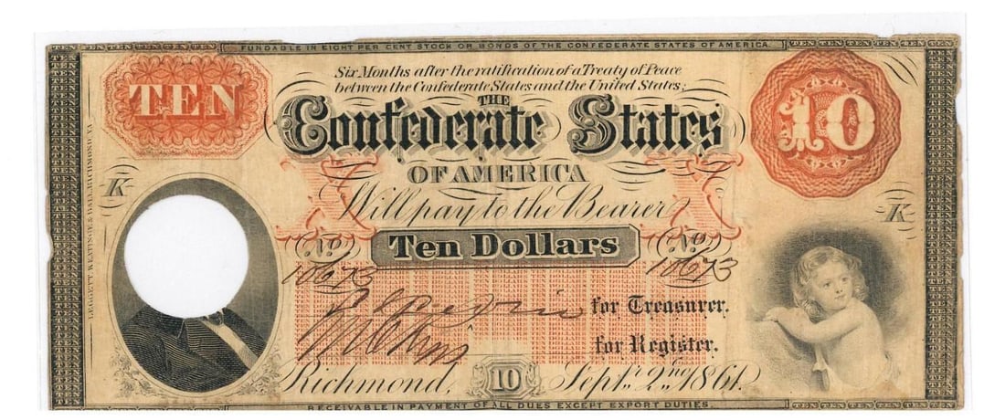 1861 Richmond $10 Confederate Currency (1 of 2)