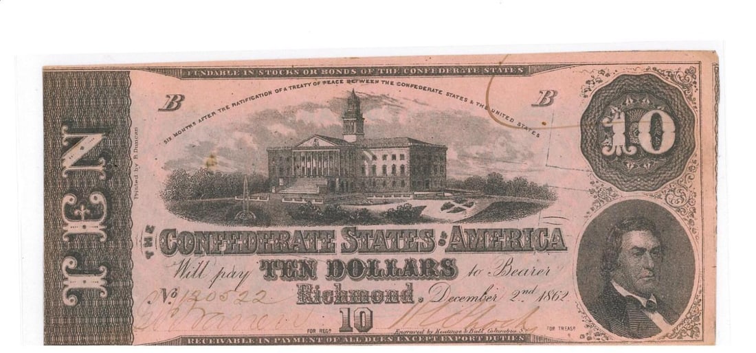 1862 Richmond $10 Confederate Currency (1 of 2)