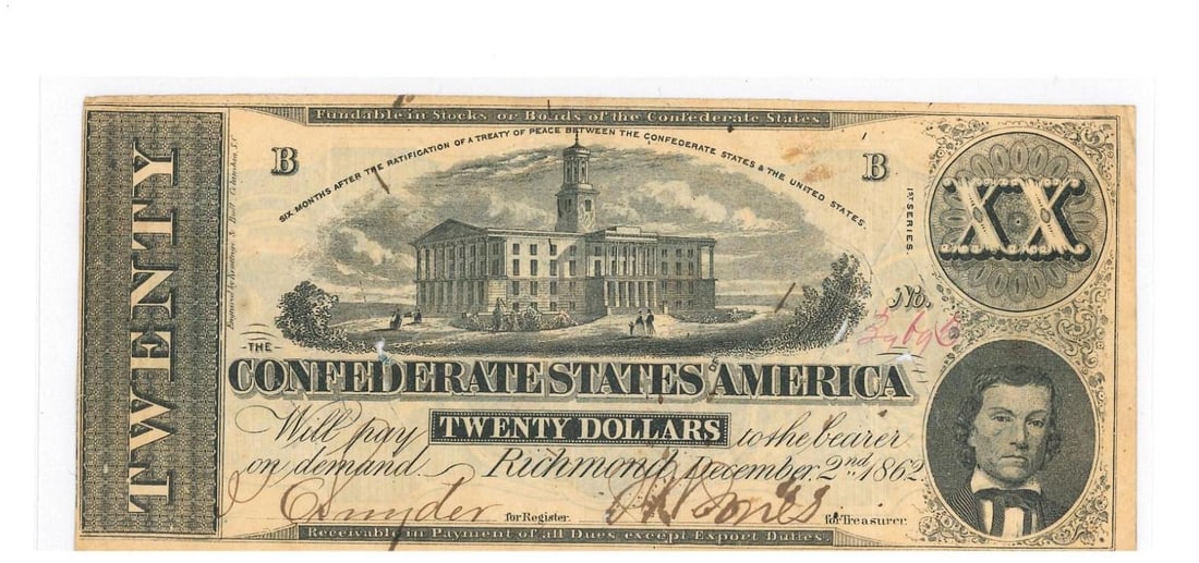 1862 Richmond $20 Confederate Currency (1 of 2)