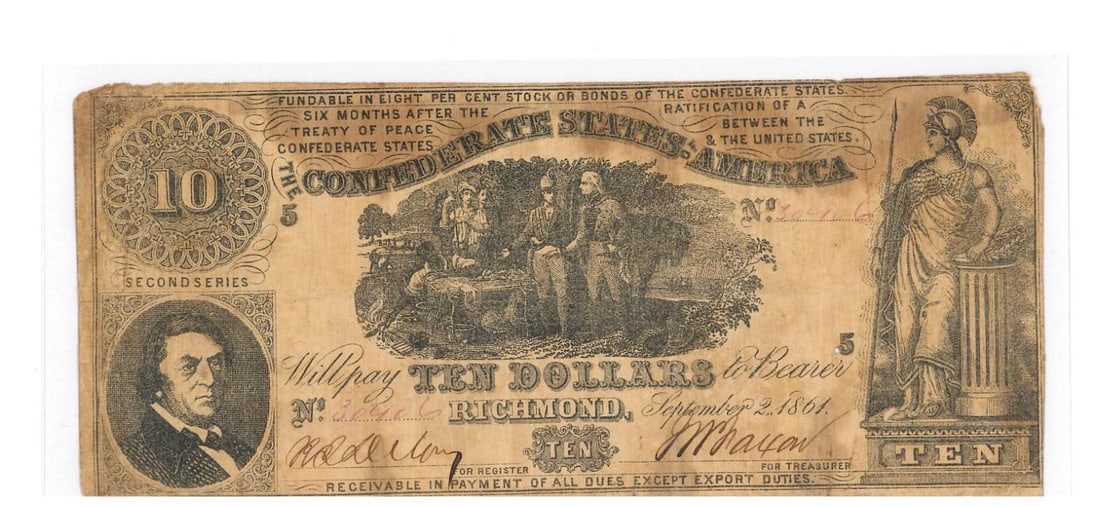 1861 Richmond $10 Confederate Currency (1 of 2)