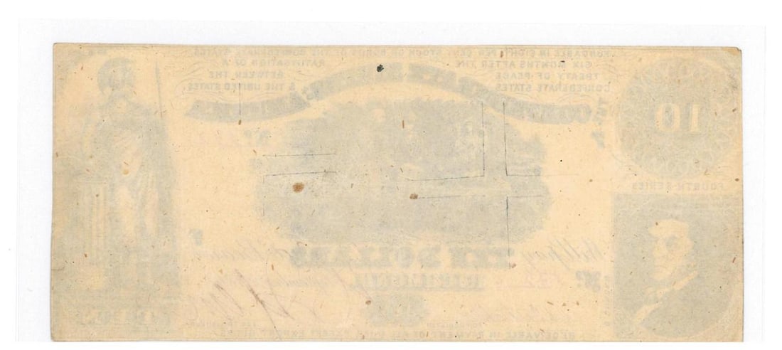 1861 Richmond $10 Confederate Currency - 2