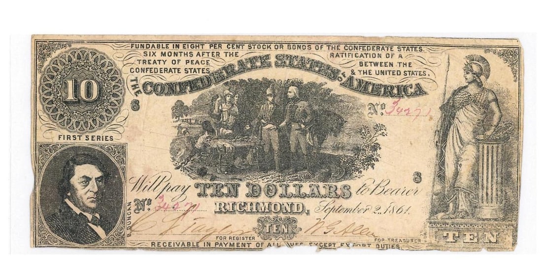 1861 Richmond $10 Confederate Currency (1 of 2)