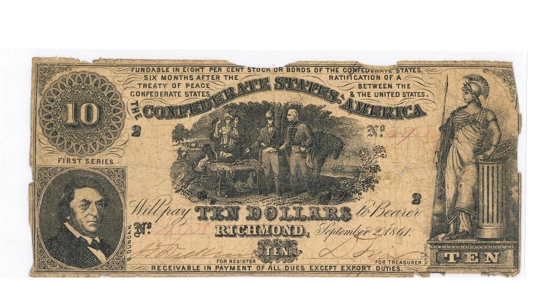 1861 Richmond $10 Confederate Currency (1 of 2)
